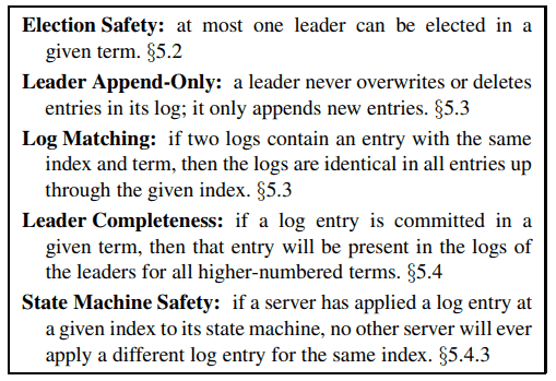 Figure 3: Raft保证这些性质在任何时候都是成立的。编号表示每个所讨论性质的位置。