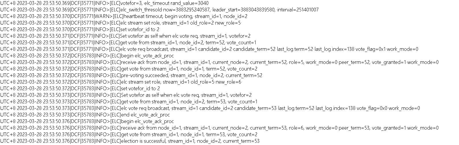 node3节点宕机后，node2一次心跳相关日志